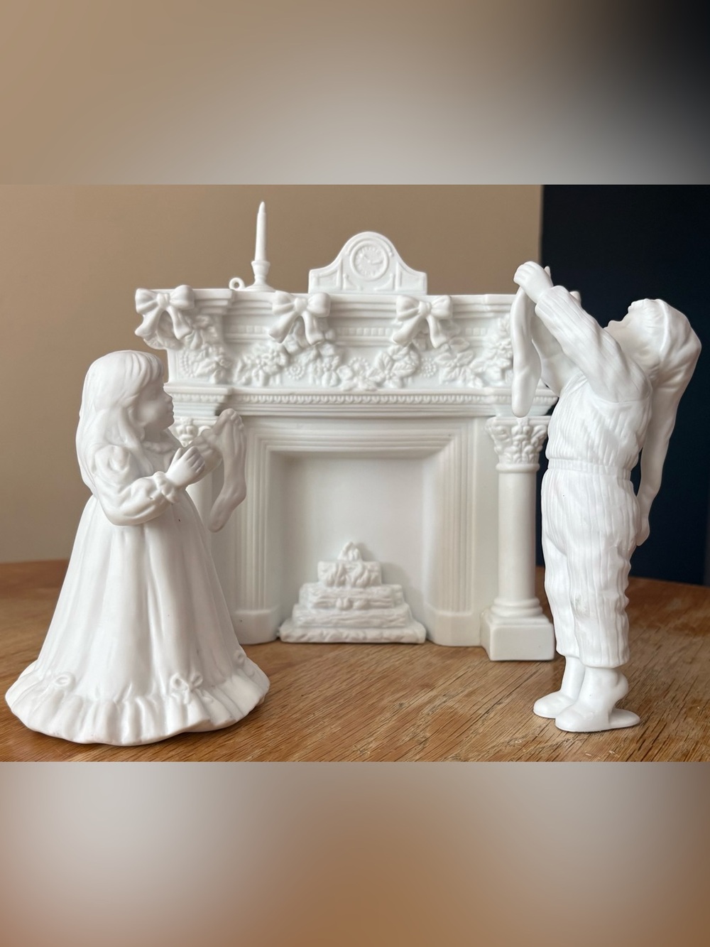 Porcelain figurines, Dept. 56 Winter Silhouette 'Decorating the Mantle’ 4 pcs